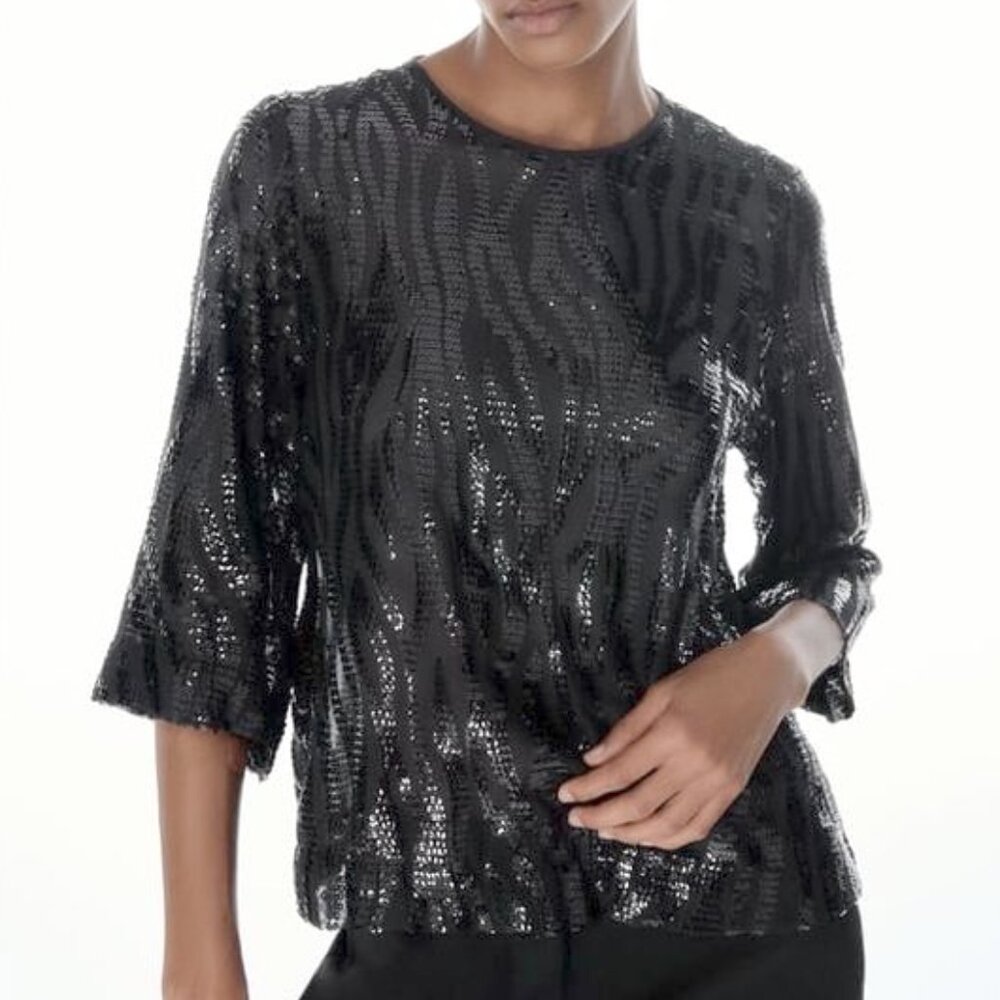 Like New, Elegant Black Sequin Women's Top